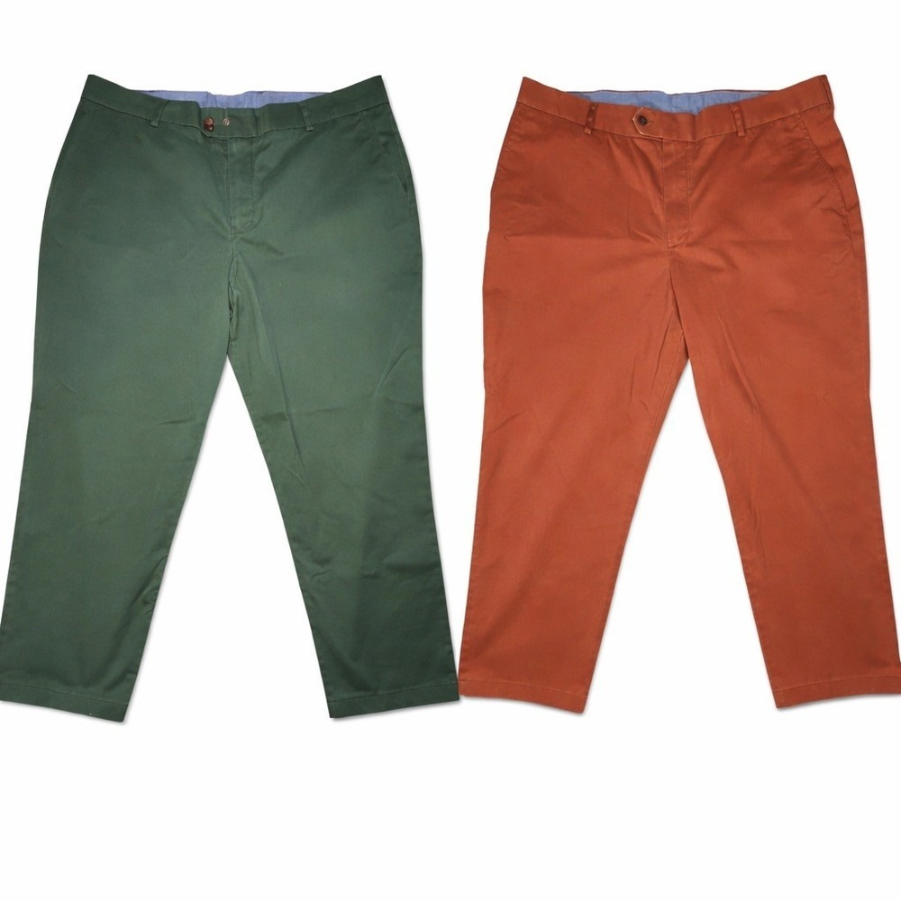 Lot of 2 Pairs Charles Tyrwhitt Stretch Chino Pants 38 Green Terra Cotta Cotton - Picture 2 of 14